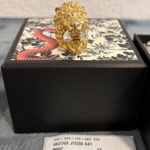 Authentic Gucci Lion Head Ring with Crystal – EU 13 (Fits US 6.5)